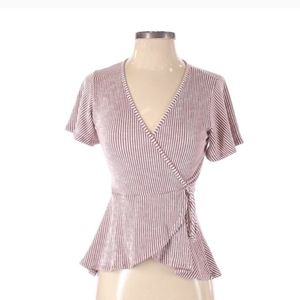 V neck, caution to the wind, pink and white, M